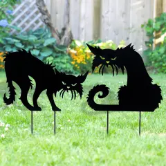 Set of 2 Metal Scary Angry Cat Silhouette Decor for Outdoor Lawn Garden Yard Decoration