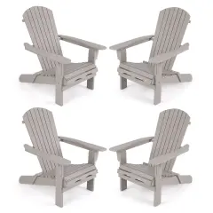 Costway Folding Adirondack Chair Set of 1/4 with High Backrest & Wide Armrests Wooden Grey