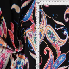 1 Yard Korean ITY Paisley Print Knit Fabric, 58/60&Prime; Wide Polyester Spandex Blend BLACK