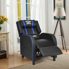 Massage Racing Gaming Single Recliner Chair with Adjustable Backrest and Footrest Blue