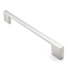 Cauldham Solid Kitchen Cabinet Pulls Handles (6-5/16" Hole Centers) - Modern Thin Profile Drawer/Door Hardware - Style M255 - Satin Nickel