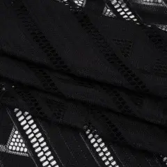 1 Yard Black Corded Lace Fabric Geometric Striped Sheer Elegant Design 52 inch Width