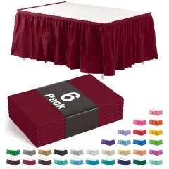 Ruffle Disposable Table Skirt 14 Ft Long Pleated Table Skirts with Adhesive Strip &ndash; Fits 6ft+ Rectangle or Round Tables &ndash; Ideal for Birthday Parties, Gender Reveal, Baby Showers & Event Decorations 6 pack by Exquisite Burgundy