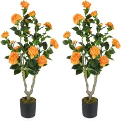 2-Pack Orange Artificial Camellia Trees with Blooming Flower