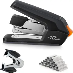 Effortless Desktop Stapler, 40 Sheet Capacity, One Finger Touch Stapling, Easy to Load Ergonomic Heavy Duty Stapler, Includes 1500 Staples and Staple Remover
