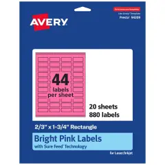 Avery Bright Pink Paper Labels, 2/3" x 1-3/4" Rectangle
