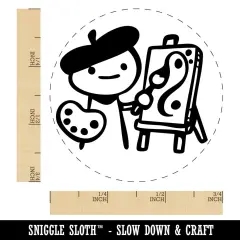 Cartoon Artist Painter with Easel Palette Painting Beret Self-Inking Rubber Stamp Black