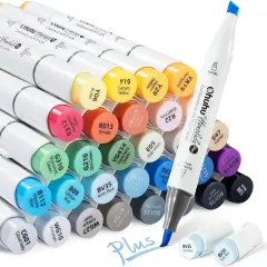 Ohuhu Alcohol Markers Brush Tip: 36-Color Supreme Brush & Chisel Double Tipped Art Marker Set for Artist Adults Coloring Illustrations Sketching- Honolulu Plus- Refillable