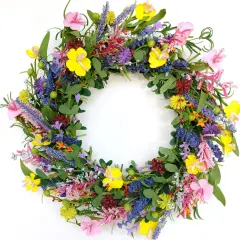 Daisy and Lavender Wreath Colourful Artificial Flower with Berry Wreath Spring Summer Wreath for Front Door Wall Window Wedding Decor