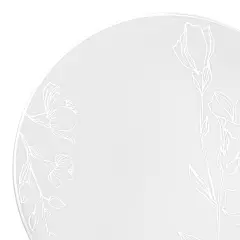 White with Silver Antique Floral Round Disposable Plastic Appetizer/Salad Plates - 7.5" (120 Plates)