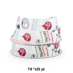 Christmas Print Ribbon 25 Yards x 7/8 Inch 1 Roll