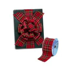 Red Yellow and Black Tartan Wired Ribbon 2.5" x 10 yd