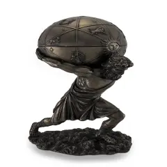 Bronzed Atlas Holding Up Celestial Sphere Statue/Storage Box