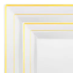 White with Gold Square Edge Rim Plastic Dinnerware Value Set (120 Guests)