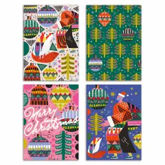 Folk Art Christmas Cards - 24-Pack Holiday Greeting Cards with 4 Vibrant and Colorful Designs, Perfect for Sharing Merry Christmas & Holiday Wishes, Blank Inside for Personalized Messages - Unique and Artistic Stationery Set