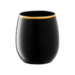 Black with Gold Elegant Stemless Plastic Wine Glasses - 12 oz. (64 Glasses)