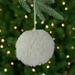 Northlight Faux Fur Christmas Ball Ornament - 4" - White
