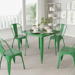 Merrick Lane Nash 31.5" Square Metal Table for Indoor and Outdoor Use Green