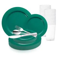 Solid Green Holiday Round Disposable Plastic Wedding Value Set (120 Settings)