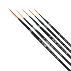 Creative Mark Beste Golden Taklon Script Liner Set of 5 Artist Brush, Professional Watercolor Brushes, For Acrylic Painting, Short Handle, Sharp Edges, Hand-Tied & Shaped