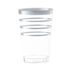 Clear with Silver Stripes Round Disposable Plastic Tumblers - 12 oz. (240 Cups)