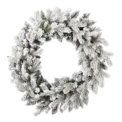 Christmas Shadow Woods Flocked Spruce 24in Wreath, Pre-Lit 30 Warm White LED Lights, 110 PE/PVC Tips, Plug in