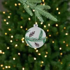 Northlight Glittered Glass Ball Christmas Ornaments with Pine Cones- 4" (100mm) - 4ct Green