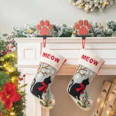 Set of 2 Chrismas Decor Hooked Stockings (Dog/Cat) 2pk Cat