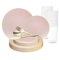 Pink with Gold Organic Round Disposable Plastic Wedding Value Set (20 Settings)