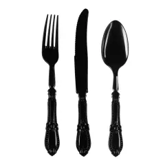 Black Baroque Disposable Plastic Cutlery Set (480 Guests)