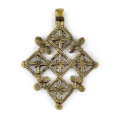 The Bead Chest Brass Ethiopian Coptic Cross Pendant, African Abyssinian Design, Orthodox Christian Pendant for Jewelry