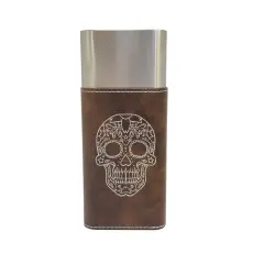 Cigar Case with Cutter - Sugar Skull Leather Rustic/Silver