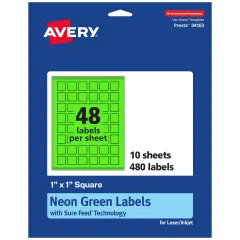 Avery Neon Green Paper Labels, 1" x 1" Square