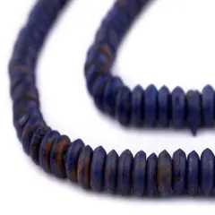 The Bead Chest 6mm Lapis Blue Bone Button Beads: Nepal Flat Round Disk Heishi Beads for DIY Necklace Jewelry Making