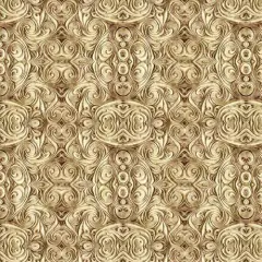 Natural Tan Endless Blues Scroll Medallion Wideback Cotton Fabric per yard