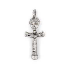 The Bead Chest Silver Ashanti Fertility Doll Pendant Ghana African White Metal Large Hole Handmade