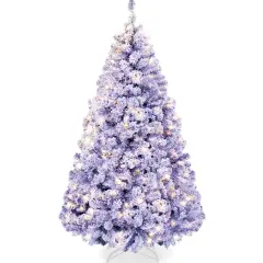 Best Choice Products Pre-Lit Lavender Christmas Pine Tree w/ Flocked Branches, Warm-White Lights