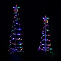 Northlight LED Lighted Spiral Outdoor Christmas Trees - 3' and 4' - Multicolor Lights - Set of 2 White