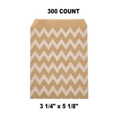 Compact White Paper Merchandise Bags 3 1/4" x 5 1/8" Wide Chevron