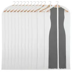 Clear Garment Bag Covers, Zippered Closet Bags for Clothes (24x60 In, 12 Pack) White