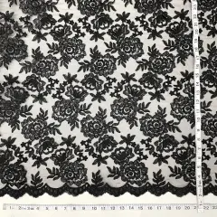 1 Yard Black Corded Bridal Lace Fabric Embroidered Elegant Net Mesh Couture Dress 51" Width