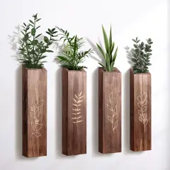 Wood Wall Planter Farmhouse Pocket Wall Vases for Indoor Greenery and Flowers Brown