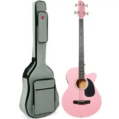 Best Choice Products 22-Fret Full Size Acoustic Electric Bass Guitar w/ 4-Band Equalizer, Truss Rod Pink