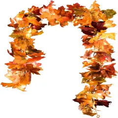 2 Pack Fall Maple Lighted Leaf Garland - 5.9Ft/Piece - 40 LED (Orange)