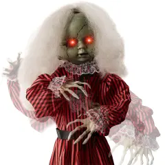 Best Choice Products Animatronic Roaming Doll Halloween Decoration, Haunted Holly Sound Activated Prop w/ Light-Up Eyes Red