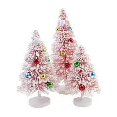 Cody Foster 13.5 Inch Pink Snow Forest Trees Christmas Decorative Tree Set , Christmas Decor Putz Village Retro