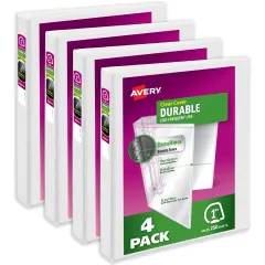 Avery Durable View 3 Ring Binders, 1" Slant Rings, 4 White Binders (17575)