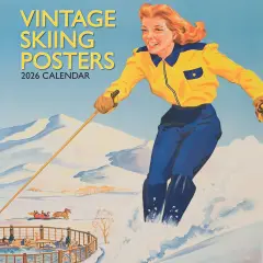 The Gifted Stationary 2026 Square Wall Calendar, Vintage Skiing Posters, 16-Month Arts & Antiques Theme Hanging Calendar with 180 Reminder Stickers, Month Planner for Creative Spaces, 12x12 In Multicolor