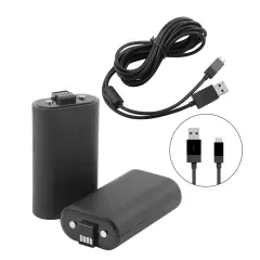 Insten For Xbox One 2-Pack Rechargeable Li-ion Battery 1600mAh Play and Charge Kit [Bettery Status Update on TV Screen] with 9ft USB Cable Compatible with Xbox One / One S / One X / Elite Controller Black