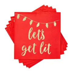 Juvale 50 Pack Christmas Cocktail Napkins, Red Let's Get Lit Design Holiday Party Supplies, 5 x 5 Inches, Red Napkins for Christmas Party